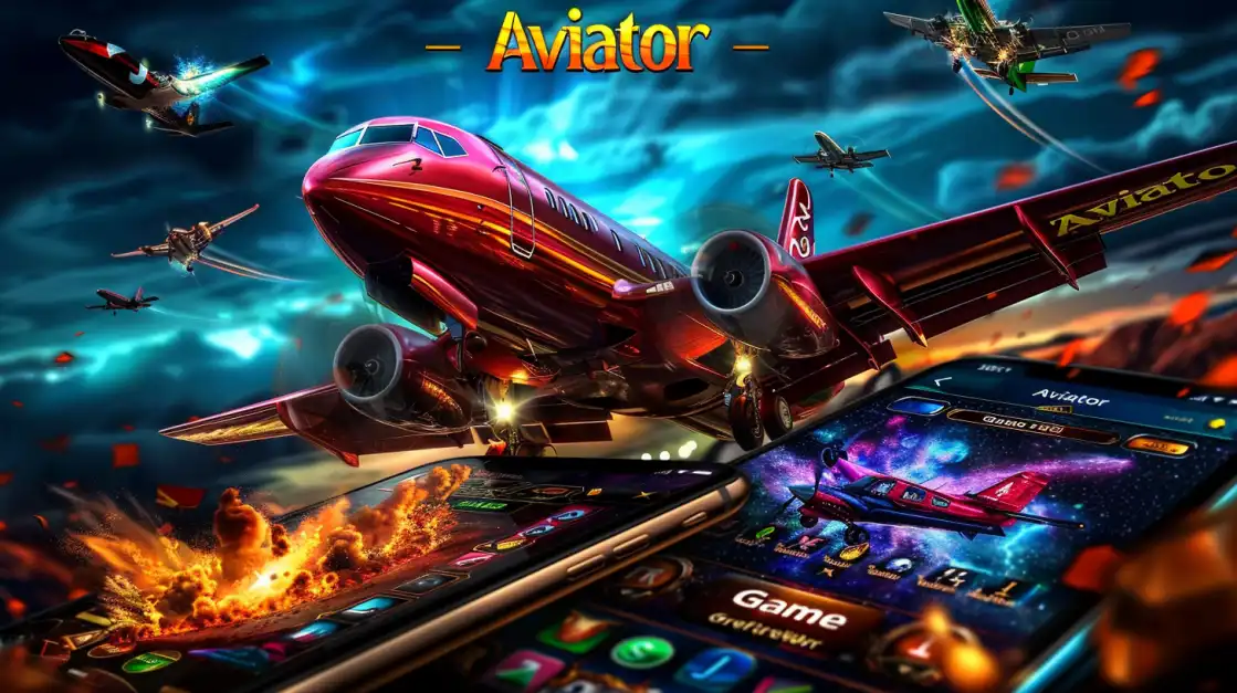 A dynamic collage of the 'Aviator Game' shows a red plane flying out of multiple mobile and tablet screens, highlighting the immersive, multi-platform gameplay available at 1111BAT.